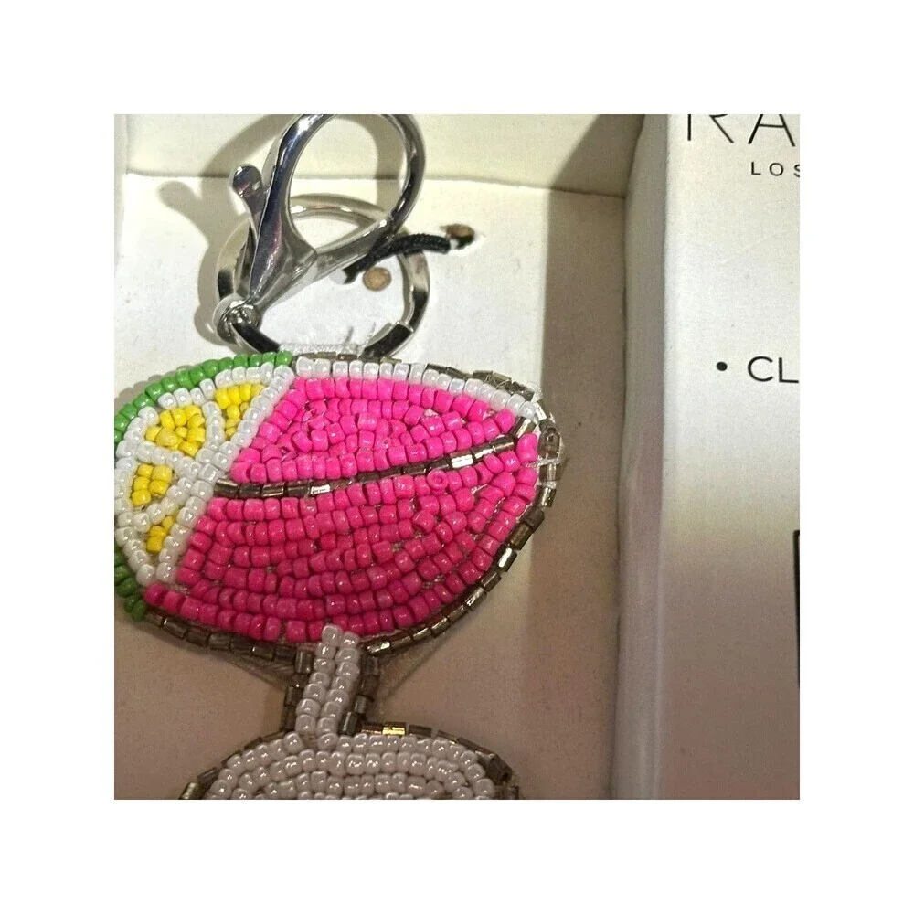 NWT RachelZoe Beaded 3pc set Margarita glass Clutch-Coin Purse & Keychain charm